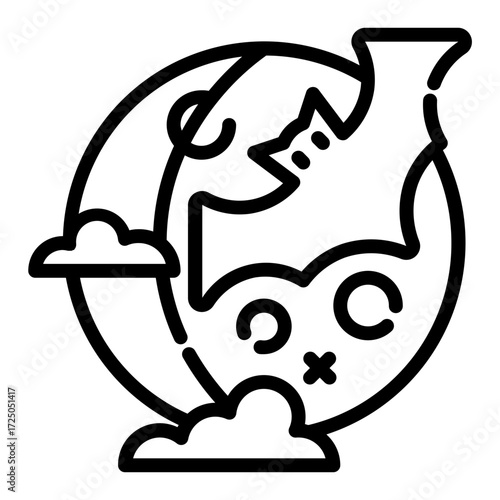 Full moon night. This is a vector single icon with a dashed line style. It is suitable for various purposes, including website design, mobile app design, and logo design.