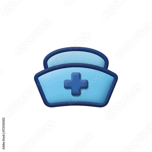 3D vector illustration of nurse hat with medical cross symbol, flat cartoon style healthcare icon for hospital, clinic, and medical staff design, SVG isolated on white background