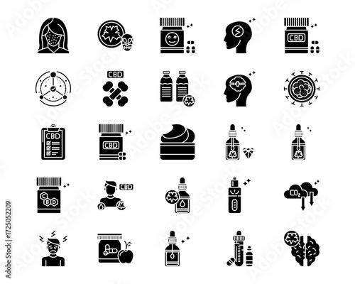 CBD Oil Line Vector Icons