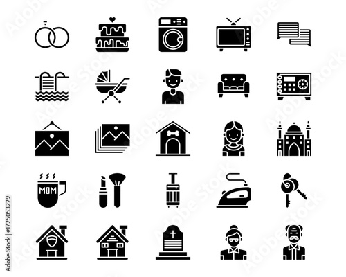 Family Life Line Vector Icons