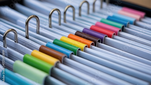 Organized files with colorful tabs in a filing cabinet, suggesting order and efficiency