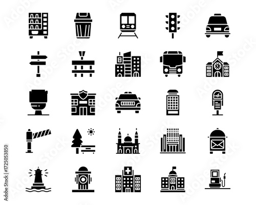City Elements Line Vector Icons