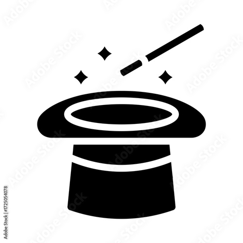 Magic wand. This is a vector single icon with a solid style. It is suitable for various purposes, including website design, mobile app design, and logo design.