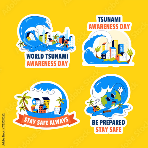 Label Design Illustration with Cartoon Templates Background for World Tsunami Awareness Day