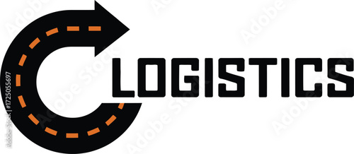 Modern circular road arrow and logistics text company logo mark for transportation services