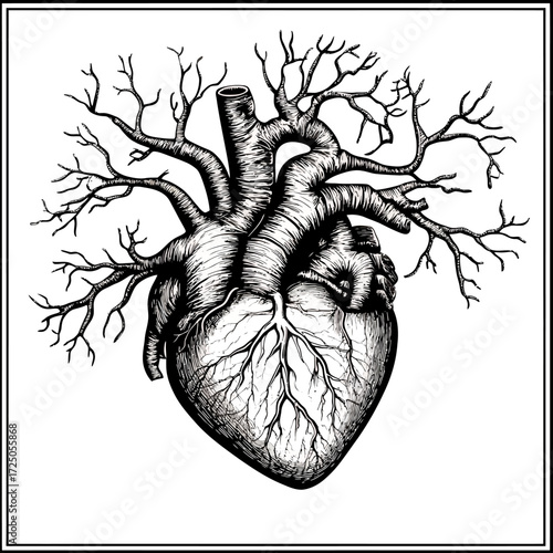 Vintage Engraving heart and Skeleton Tattoo Illustration