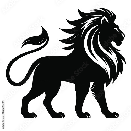 Fierce lion silhouette with aggressive expression in bold graphic style