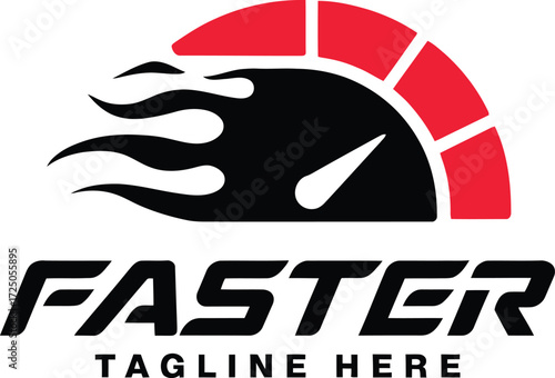 Speedometer flames logo concept for fast performance and racing brands