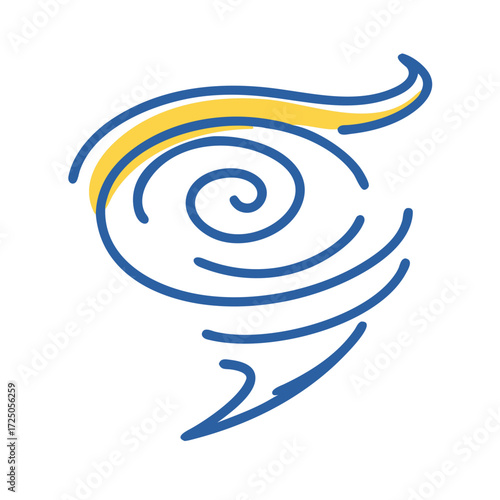 Tornado swirl icon in blue and yellow line style