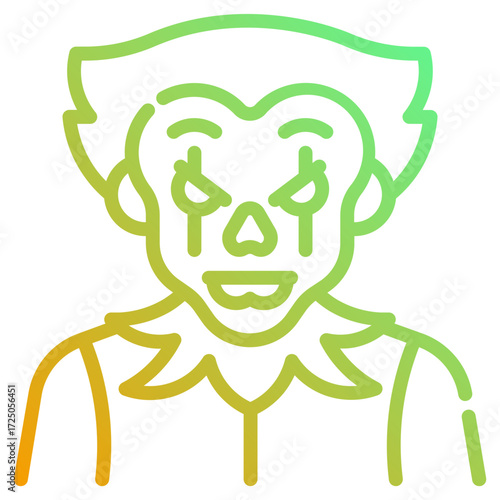 Clown. This is a vector single icon with a dashed line gradient style. It is suitable for various purposes, including website design, mobile app design, and logo design.