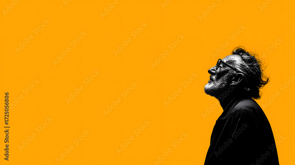 Fototapeta premium Silhouette of man, abstrakt illustration of Alzheimer's, disease. Concept of mental illness and mental health. Banner with copy space