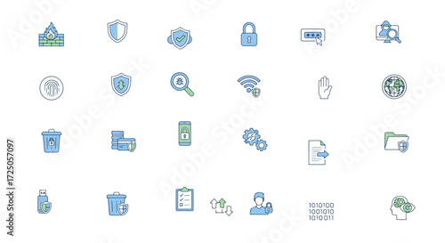 Cybersecurity Data Protection Internet Safety Privacy Vector Icon Set Isolated on White
