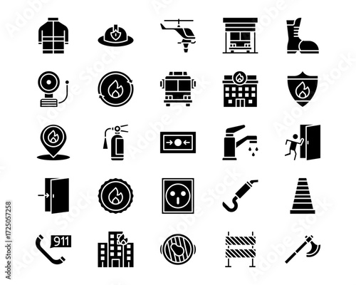 Firefighter Line Vector Icons