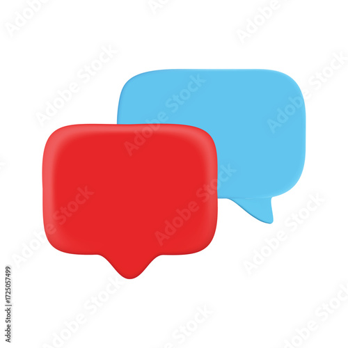 Red and Blue 3D Chat Bubbles on a White Background A Conversation Starter Social Media Icon Messaging App Design Render