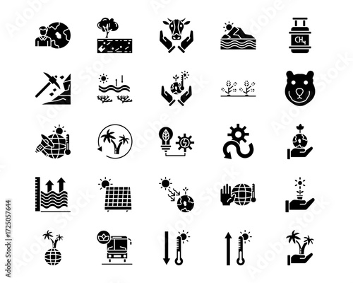 Global Warming Line Vector Icons