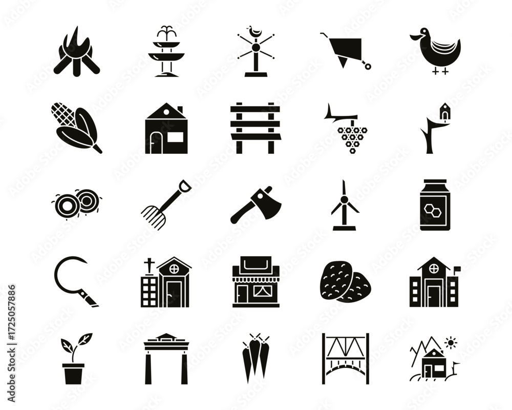 Naklejka premium Village Line Vector Icons