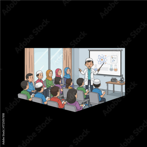 Young Muslim Man Teaching Science 