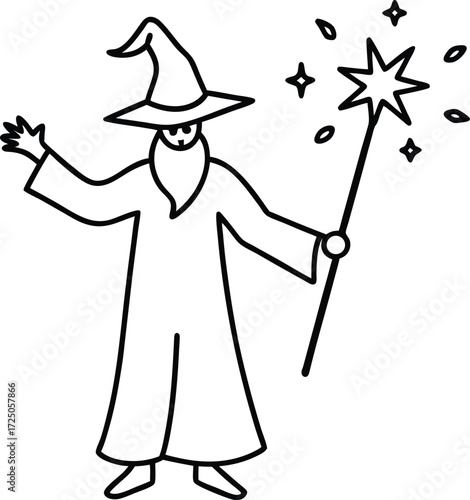 magical wizard casting spell mystical patterns illustration on transparent background