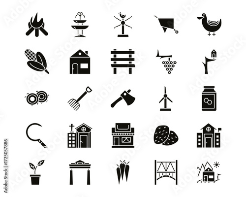 Village Line Vector Icons