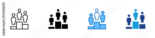Podium Multiple Style Icon Design Vector - People standing on a podium representing competition, ranking, and success