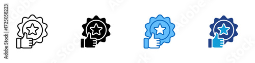Star Approval Multiple Style Icon Design Vector - hand giving thumbs up with a star badge symbolizing approval, quality, and recognition