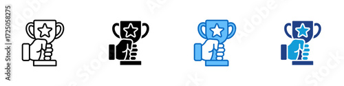 Trophy Hand Multiple Style Icon Design Vector - hand holding a trophy symbolizing success, recognition, and accomplishment