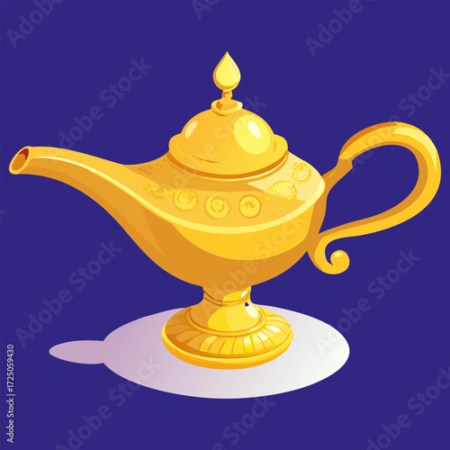 Golden Aladdin Magic Lamp Vintage Genie Oil Lamp Decoration Arabian Nights Fantasy Collectible.