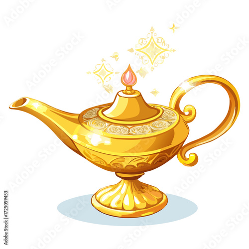 Golden Aladdin Magic Lamp Vintage Genie Oil Lamp Decoration Arabian Nights Fantasy Collectible.
