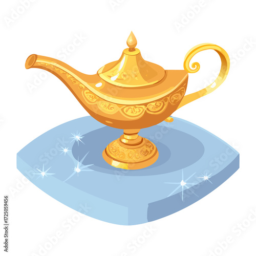 Golden Aladdin Magic Lamp Vintage Genie Oil Lamp Decoration Arabian Nights Fantasy Collectible.