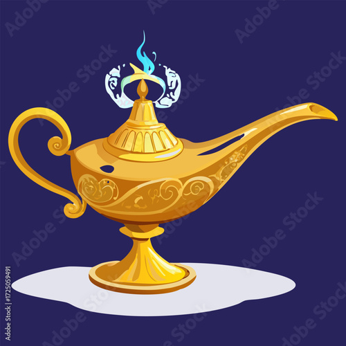 Golden Aladdin Magic Lamp Vintage Genie Oil Lamp Decoration Arabian Nights Fantasy Collectible.