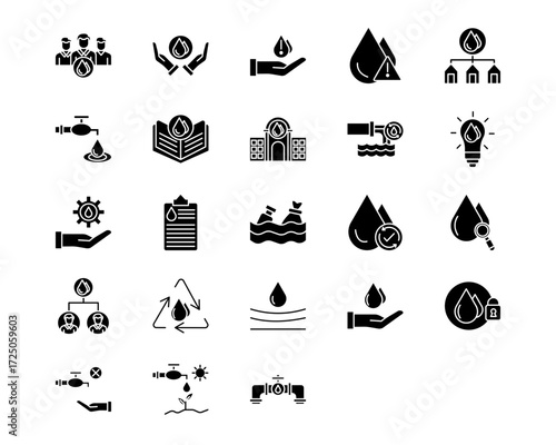 Water Crisis Line Vector Icons