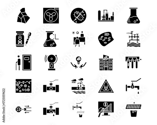 Water Treatment Line Vector Icons
