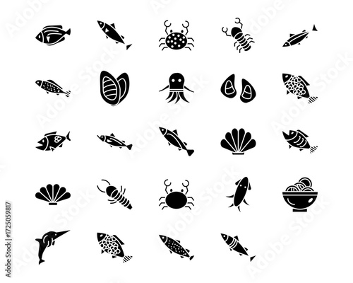 Fish and Seafood Line Vector Icons