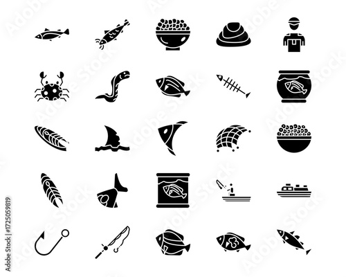 Fish and Seafood Line Vector Icons