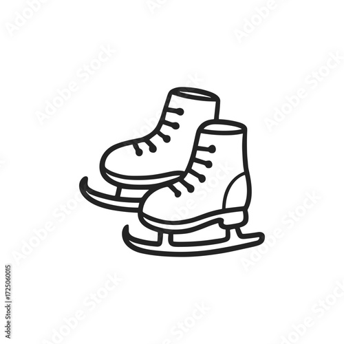 Ice skates outlined in black displayed on a plain white background in this vector illustration. This minimalist design highlights winter sports and is ideal for sports-related themes.