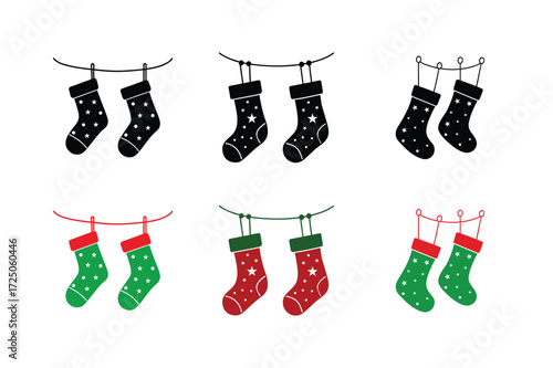 Set of christmas stocking bundle vector illustration.