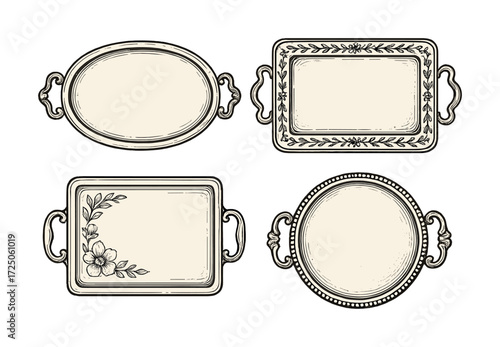 Vintage ornate serving trays with floral and decorative details