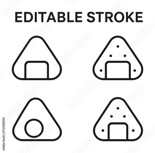 Outline icons of onigiri rice balls with different designs