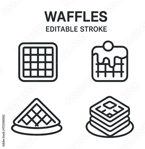Line art waffles with editable stroke - square, triangle, stacked, topped designs