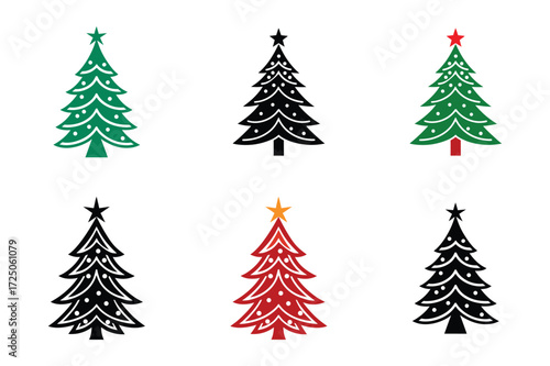 Collection of christmas tree bundle isolated on white background.
