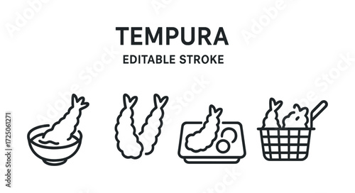 Icon set of japanese tempura dishes in minimalist design