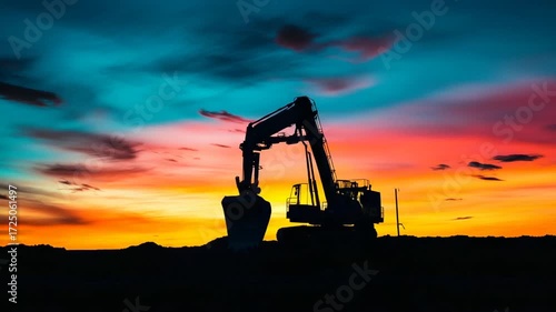 Wallpaper Mural Excavator Silhouette Against Vibrant Sunset Sky Torontodigital.ca
