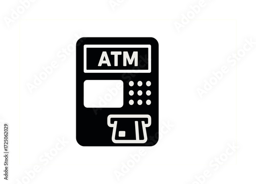 Black atm icon illustration with card slot and keypad on white background