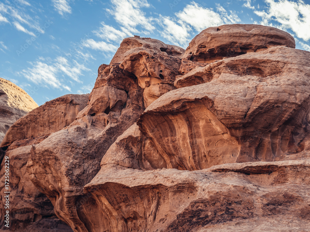 Fototapeta premium Rocks of Jabal Umm Fruth Bridge in Wadi Rum - Valley of Sand, Jordan