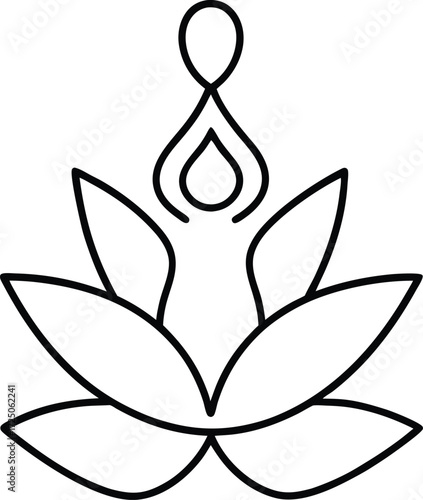 minimalist line art yoga pose lotus flower illustration on transparent background
