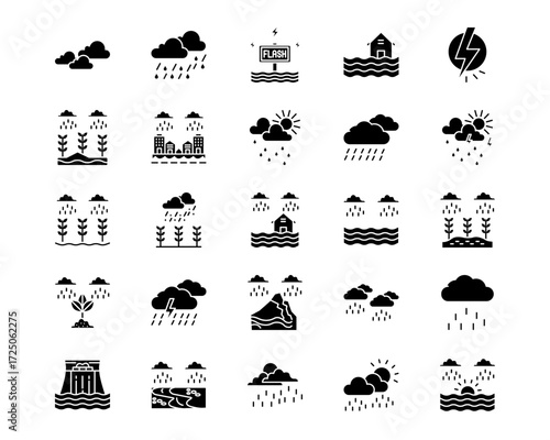Monsoon Line Vector Icons