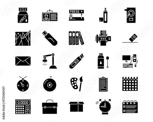 Office Stationery Line Vector Icons