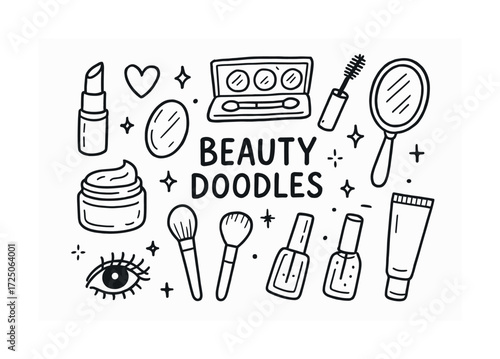 Hand-drawn beauty doodles: makeup and cosmetic elements