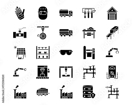 Industrial Process Line Vector Icons