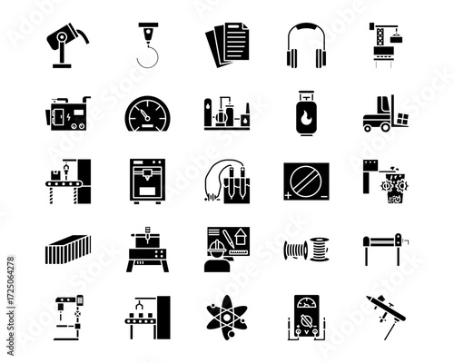Industrial Process Line Vector Icons